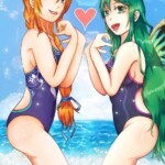 婆羅陀魏さんからのリクエストで、あちら側のモスラことハルナさんと本家側の緑モスラ@W競泳水着イラストです。色々あって仕上げるまで時間がだいぶ掛かってしまいましたが、描いていて楽しかったです。この度はリクエストありがとうございました! グリーンモスラ&婆羅陀魏さん宅モスラ